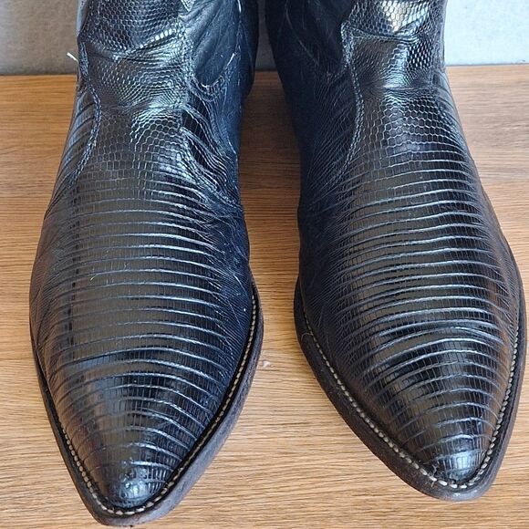 Nocona Vintage Mens 11 Teju Lizard Cowboy Boots Black Leather Western USA main image 16